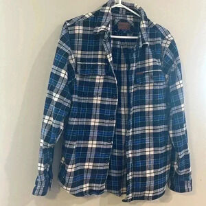 [M]Orvis Blue Plaid Heavyweight Flannel Men Button Down Shirt  Jacket